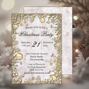 Elegant Golden Decorations and Glitter Christmas Invitation