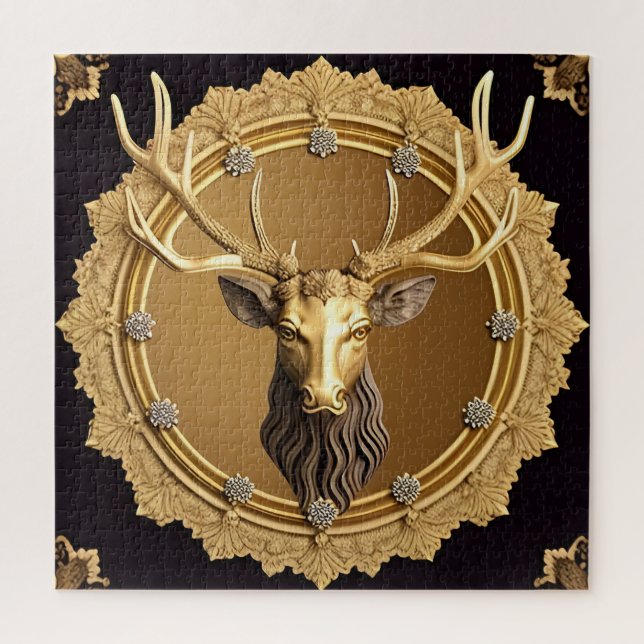 Elegant Golden Deer Emblem with Ornate Frame Jigsaw Puzzle (Vertical)