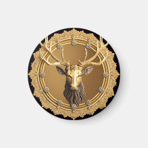 Elegant Golden Deer Emblem with Ornate Frame Magnet