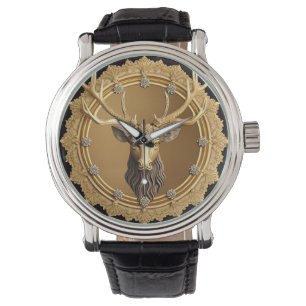 Elegant Golden Deer Emblem with Ornate Frame Watch
