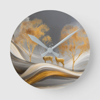 ✨Elegant Golden Deer Luxury Nature Artwork Round Clock