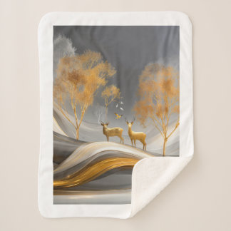 ✨Elegant Golden Deer Luxury Nature Artwork Sherpa Blanket