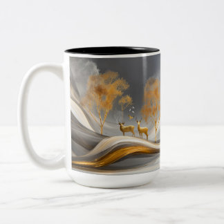 ✨Elegant Golden Deer Luxury Nature Artwork Two-Tone Coffee Mug