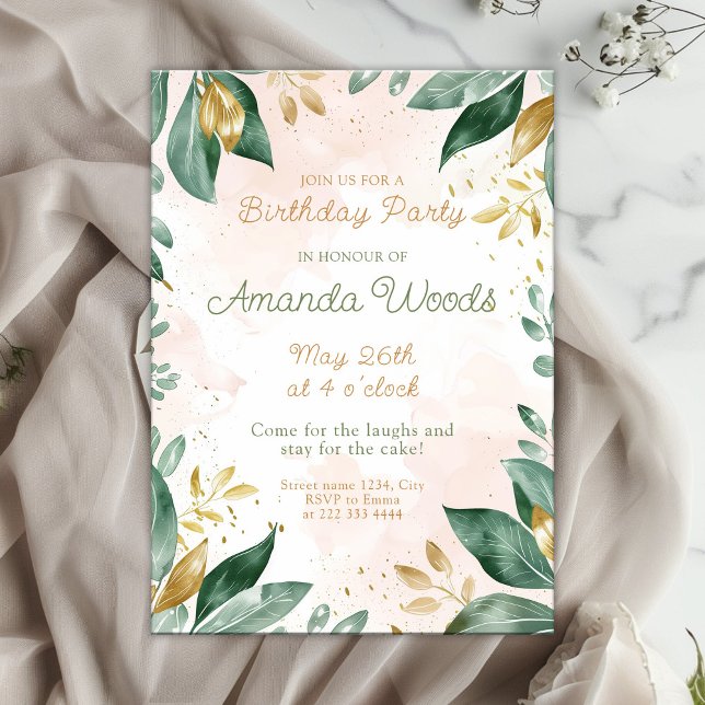 Elegant Golden design, Autumn Leaves Birthday Invitation (Creator Uploaded)