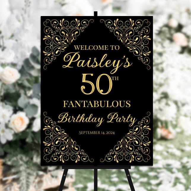 Elegant golden design birthday party welcome sign (Creator Uploaded)