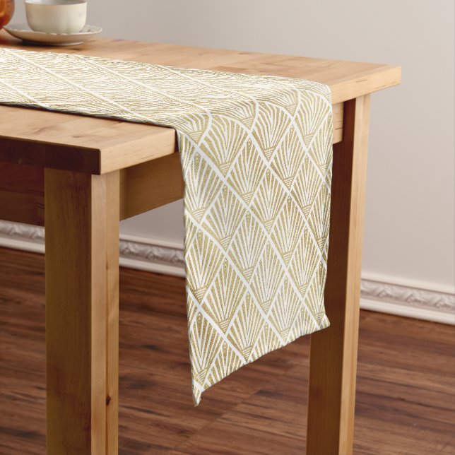 Elegant golden diamond palm art deco design short table runner (In Situ)