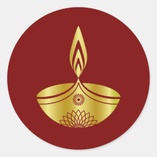 Elegant Golden Diwali Lamp Design Classic Round Sticker
