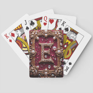 Elegant Golden E Letter Monogram Playing Cards