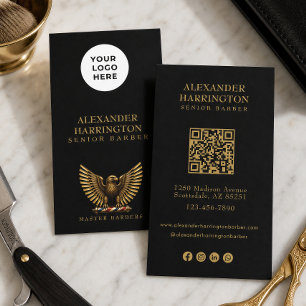 Elegant Golden Eagle Barber Shop Logo Hair Stylist Business Card