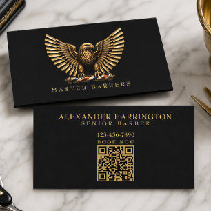 Elegant Golden Eagle Barber Shop Logo Hair Stylist Business Card