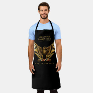 Elegant Golden Eagle Barber Shop Staff Name Apron