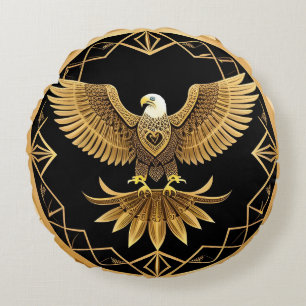 Elegant Golden Eagle Modern Luxury Inspired Home Round Cushion