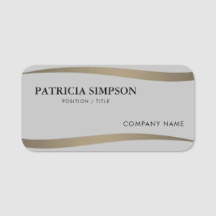 Elegant Golden Earth Tone Ribbons On A Silver Grey Name Tag