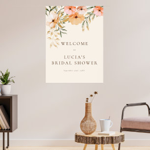 Elegant Golden Fall flowers Bridal Shower Welcome Poster