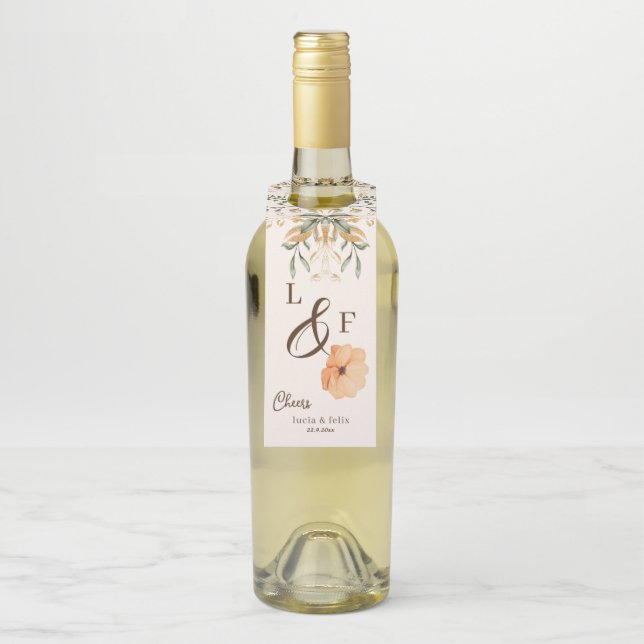 Elegant Golden Fall flowers Wedding Bottle Tag (On Bottle)