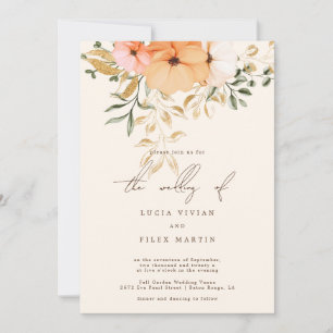 Elegant Golden Fall flowers Wedding Invitation
