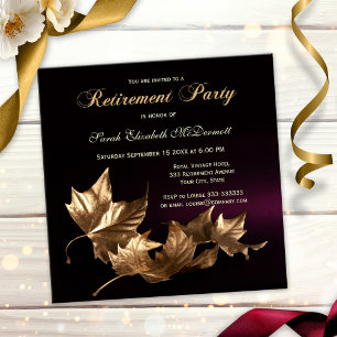 Elegant Golden Fall Leaves Retirement Party Invitation