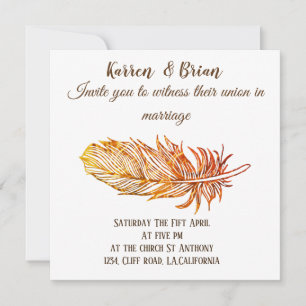 Elegant , Golden Feather  Wedding  Invitation