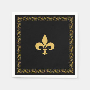 Elegant Golden Fleur-de-Lis on Black Napkin