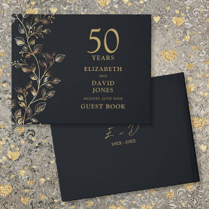 Elegant Golden Floral 50th Wedding Anniversary  Guest Book