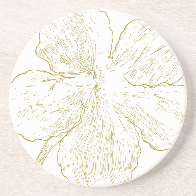 ​Elegant Golden Floral Abstract Line Art Coaster (Front)