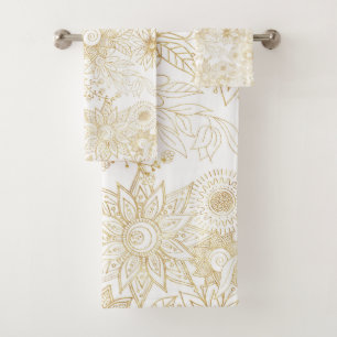Elegant golden floral doodles design bath towel set