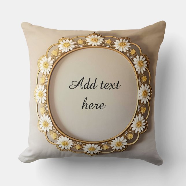 Elegant Golden Floral Frame Cushion (Front)