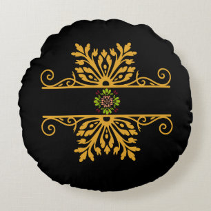Elegant Golden Floral Ornament Baroque Style Round Cushion