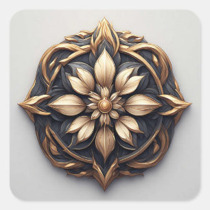 Elegant Golden Floral Ornament Square Sticker