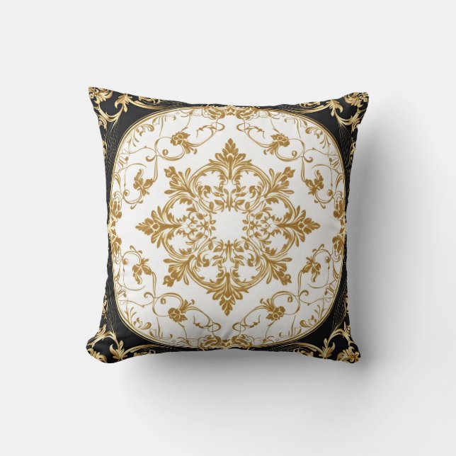 Elegant Golden Floral Ornament Throw Pillow (Front)