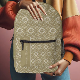 Elegant Golden Floral Ornamental Vintage  Printed Backpack