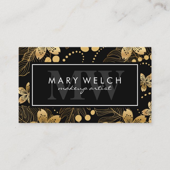 Elegant Golden Floral Pattern Business Card (Front)