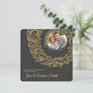 Elegant Golden Floral Photo Anniversary Save The Date