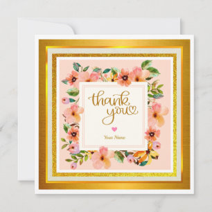 Elegant Golden Floral Thank You Card