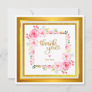 Elegant Golden Floral Thank You Card