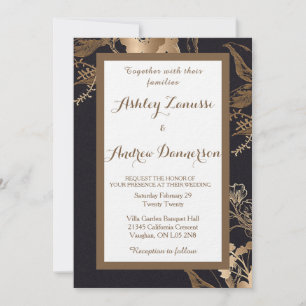 Elegant Golden Flowery Wedding Invitation