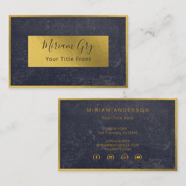 Elegant Golden Foil & Dark Black Name Script  Business Card (Front/Back)