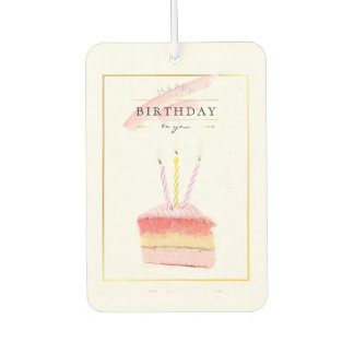 Elegant Golden Frame Birthday Cake Slice Car Air Freshener