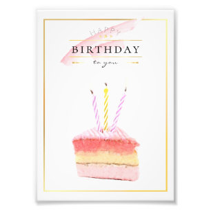 Elegant Golden Frame Birthday Cake Slice Photo Print