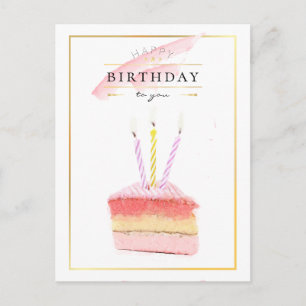 Elegant Golden Frame Birthday Cake Slice Postcard