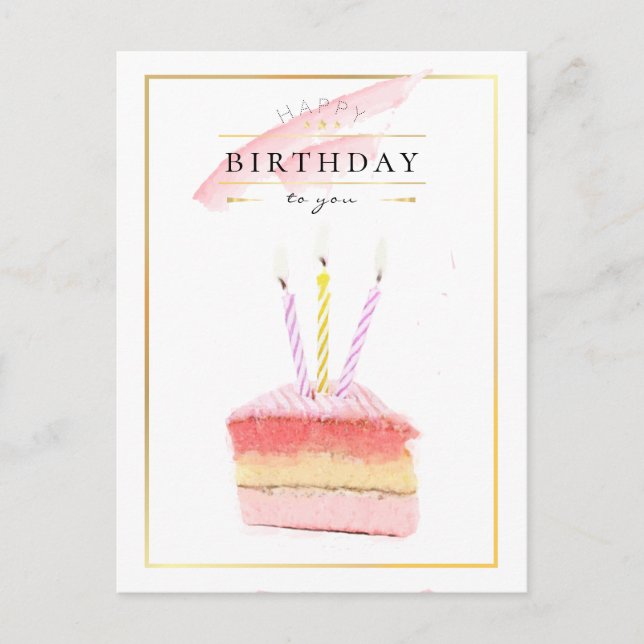 Elegant Golden Frame Birthday Cake Slice Postcard (Front)
