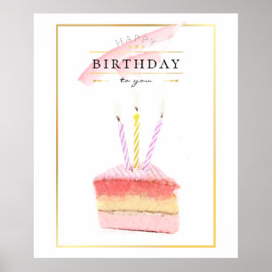 Elegant Golden Frame Birthday Cake Slice Poster