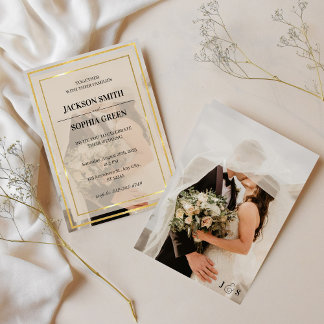 Elegant Golden Frame Photo Wedding Invitation