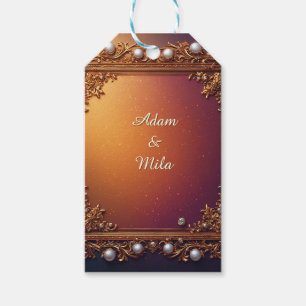 Elegant Golden Frame with Pearls Gift Tags
