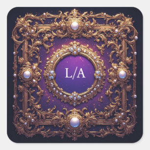 Elegant Golden Frame with Pearls Square Sticker