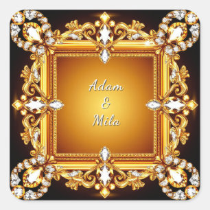 Elegant Golden Frame with Pearls Square Sticker