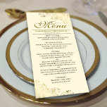 Elegant Golden Frills on Cream Wedding Menu<br><div class="desc">This beautiful menu will add some style to your wedding reception. It features a beautiful design with ornate golden faux foil curls and swirls on an ivory,  cream,  or off-white coloured background. There is space for the names of the couple and wedding date,  and the text is fully customisable.</div>