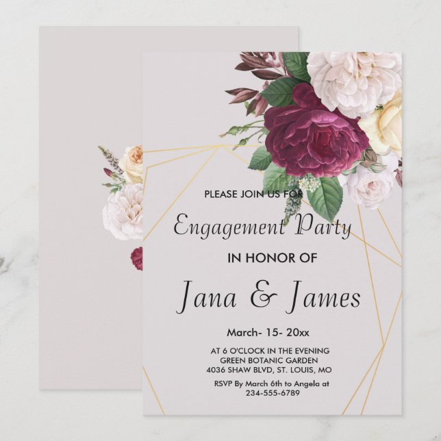 Elegant   golden geometric Engagement Invitation (Front/Back)