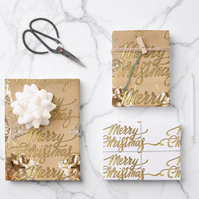 Elegant Golden glitter Snowflakes Merry Christmas Wrapping Paper Sheet (Front)