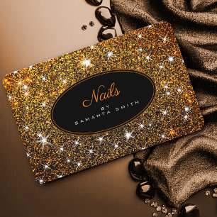 Elegant Golden Glitter Trendy Luminous Stars Nails Business Card
